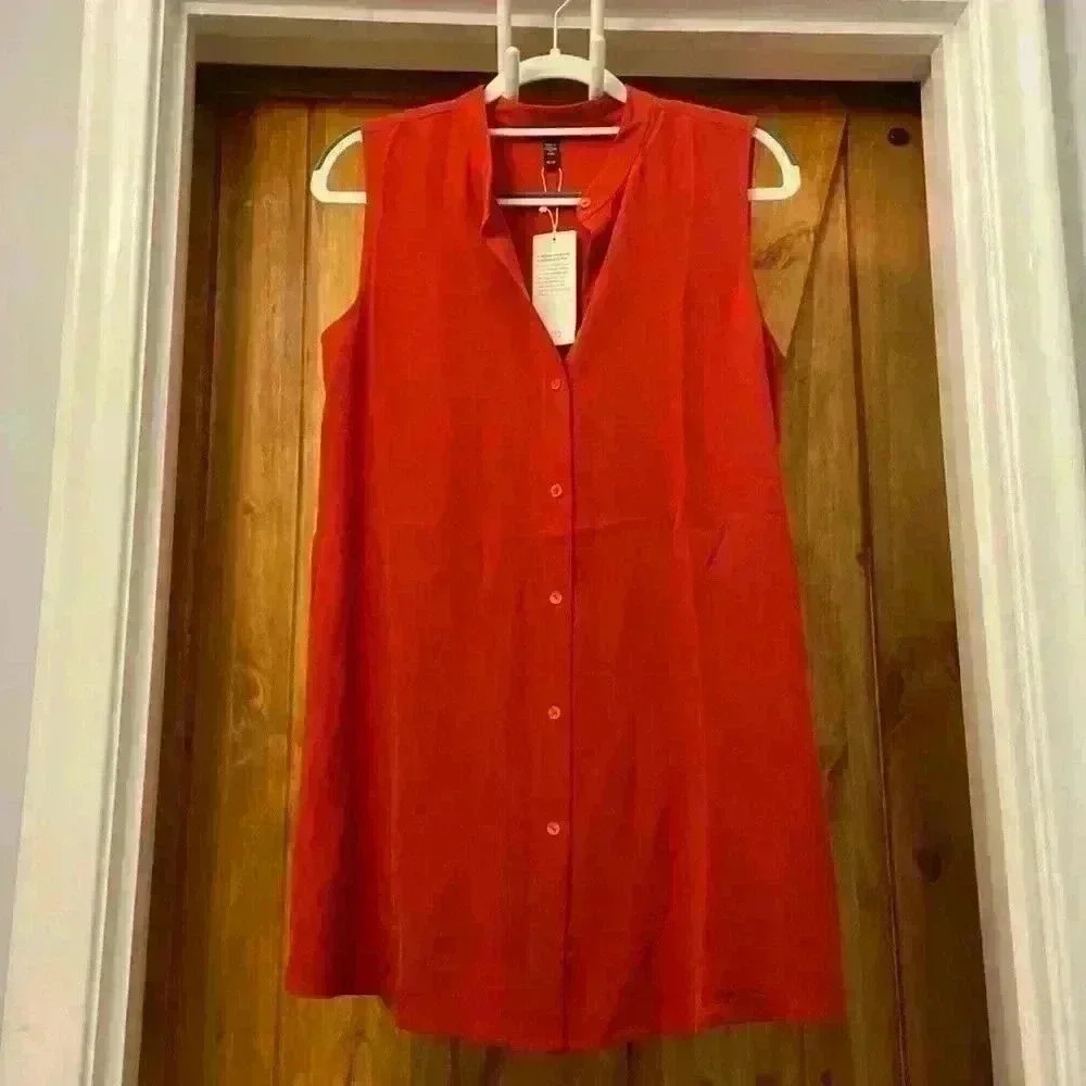 Eileen Fisher Woman’s Sleeveless Silk Tunic In Red Cinnabar XS/TP NWT